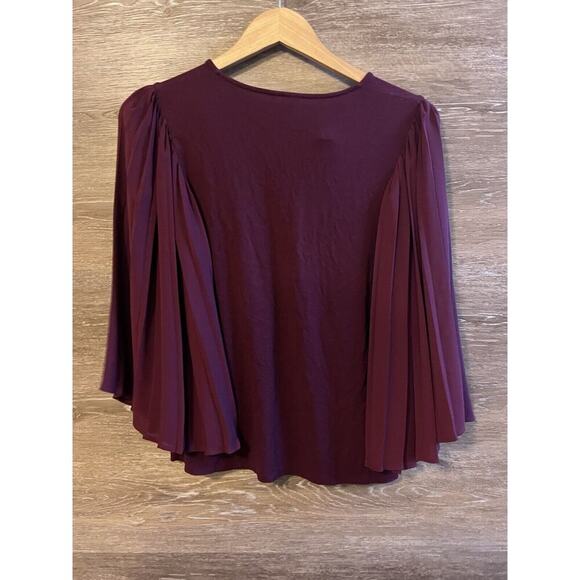 J. Jill Wearever Blouse Top XS Burgundy Fan Flare Pleated Sleeves Fall Holiday - Picture 10 of 10